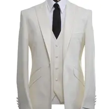 Последние конструкции пальто брюки кремовый белый смокинги для жениха 3 шт Slim Fit Свадебные Выпускные вечерние Костюм Жениха Лучший мужской костюм Terno