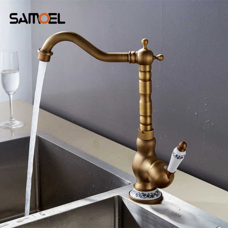 Basin Faucet Antique Brass Finished Mixer Tap Deck Mounted