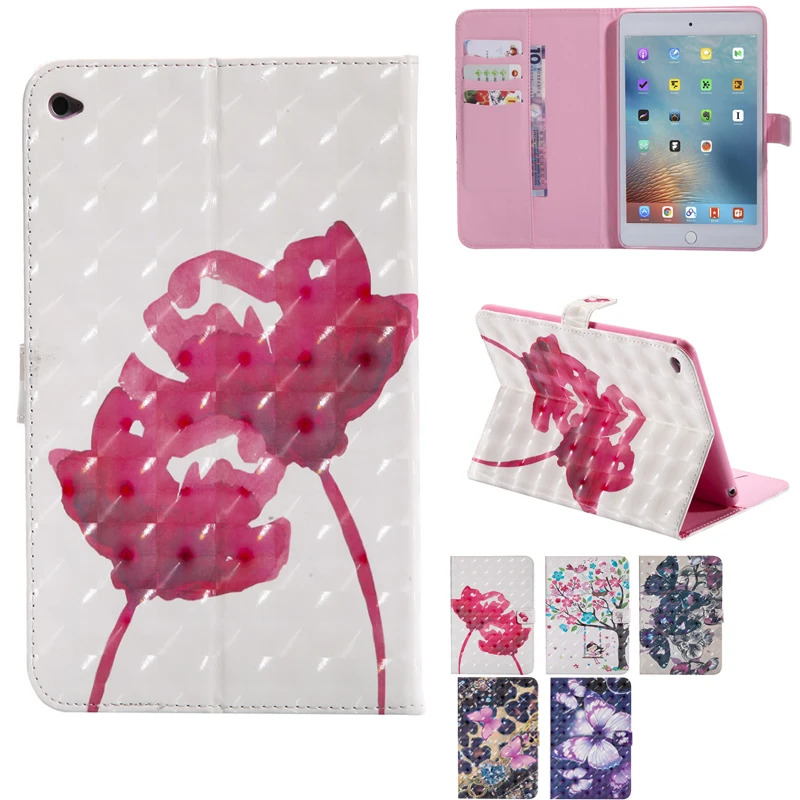 

3D Colorful butterfly Case For Apple iPad Mini4 Mini 4 7.9" Smart Case Cover Fundas Tablet Fashion Cartoon PU Leather Skin Shell