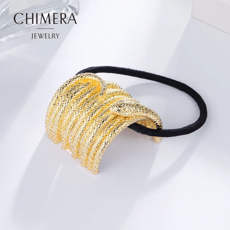 

CHIMERA Trendy Gold Metal Snake Shape Rubber Band Ponytail Elastic Hairband Hair Accessories for Women and Girls 3160457