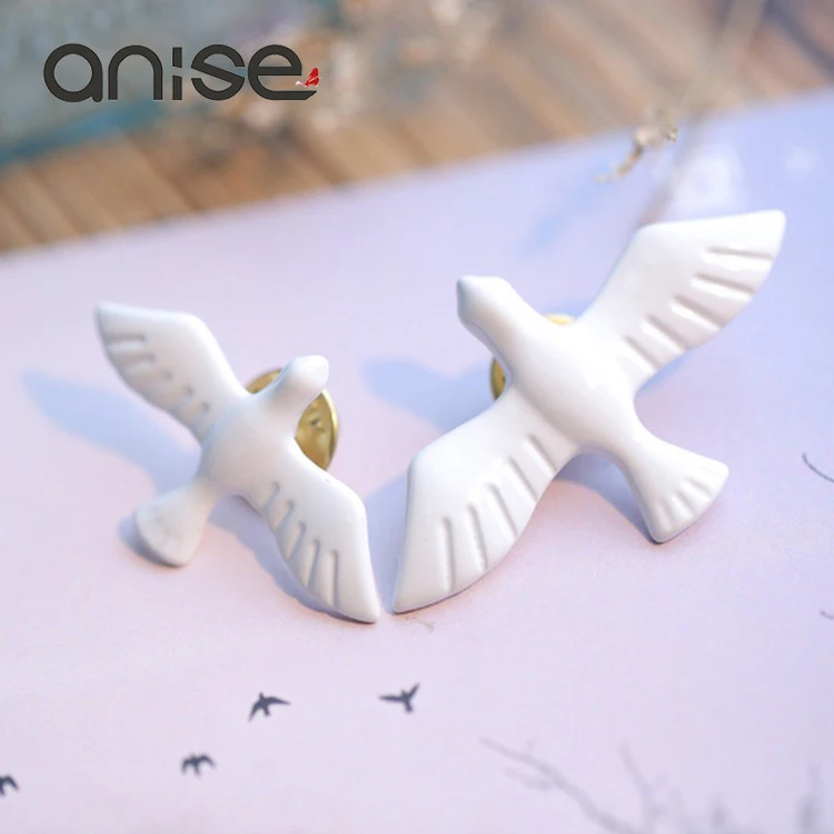 Простые белые Броши с птицами Anise Милые для женщин и мужчин брошь в виде голубя