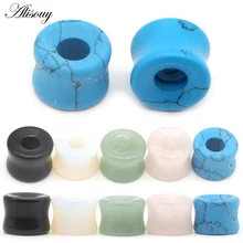 Alisouy, 2 шт., каменная Ушная заглушка, двойная, расклешенная, натуральный камень, Ушные Тоннели, ушные заглушки, ушные датчики, расширитель, телесный пирсинг, Ювелирное Украшение