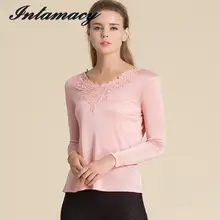 Натуральный шелк вязаный цветок, v-образный Воротник Базовая рубашка, женская шелковая рубашка с длинными рукавами