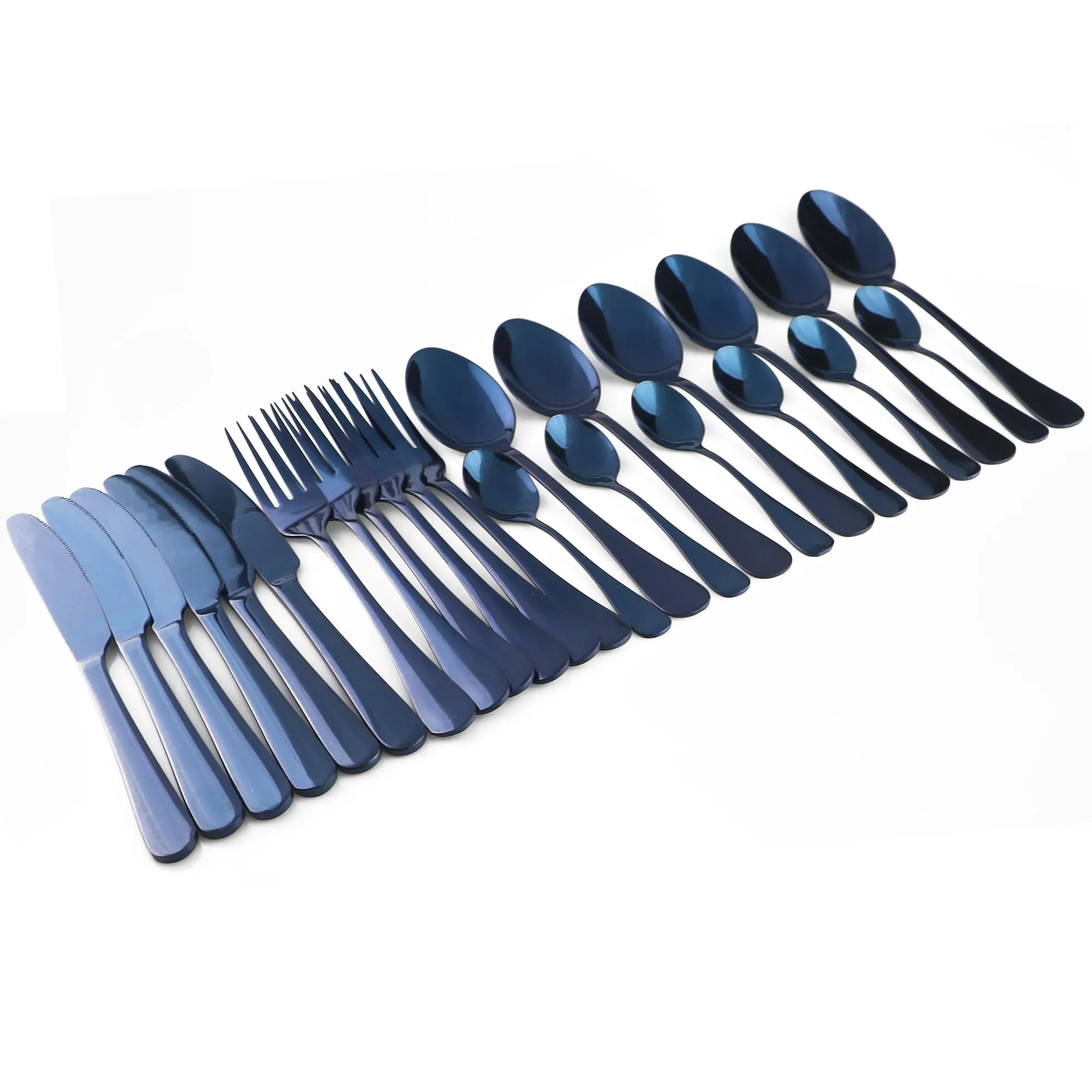 24 Pcs Blue Gold-Plated Stainless Steel Dinnerware Cutlery Set 4-Piece Set For Hotel Rainbow Tableware Box Gift Party Supplies