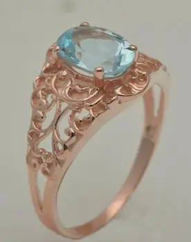 

Free shipping custom Fine carving The real natural oval aquamarine 14 k rose gold engagement married gold rings