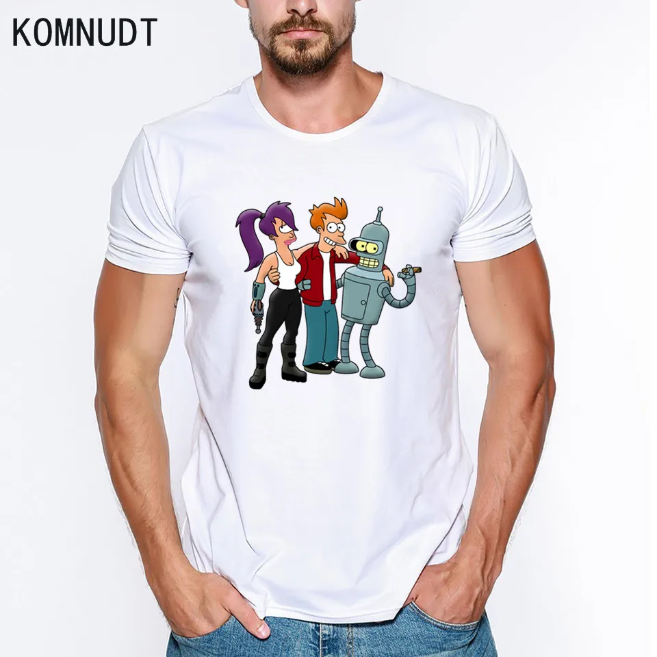 Komnudt Harajuku Забавный Бендер белая футболка лето новинка Мультфильм интересный