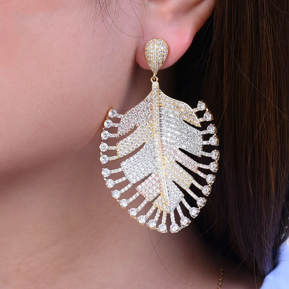 

GODKI Luxury Feather Cubic Zircon Nigerian Long Dangle Earrings For Women African Bridal Earrings aretes de mujer modernos 2018