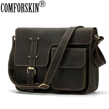 

COMFORSKIN Brand Guaranteed Genuine Crazy Horse Leather Large Capacity 2020 New Arrivals Men Leather Messenger Bag Male Bolsos