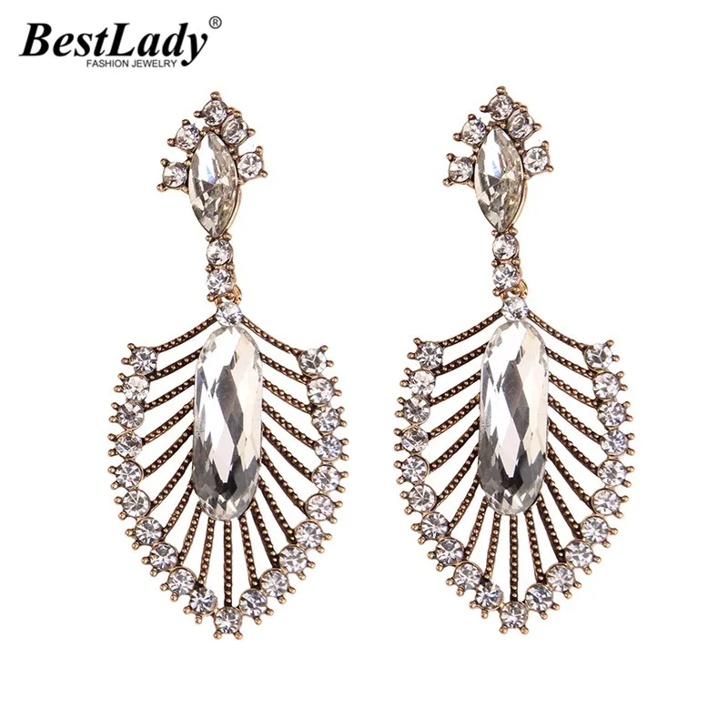 

Best lady New Brand Crystal Gem Shovel Shaped Sexy Charm Statement Rhinestone Maxi Stud Earrings Antique Vintage Wedding 3433