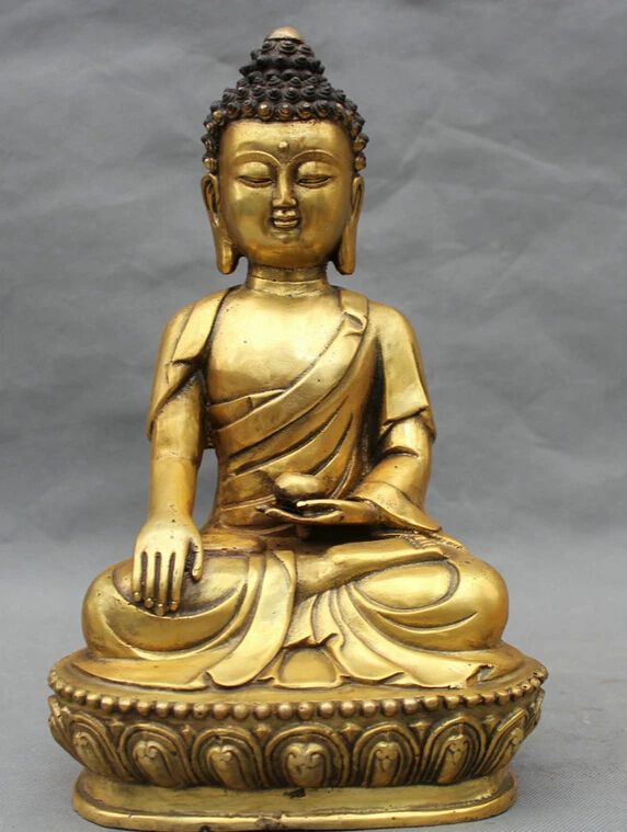 

S1823 12" Tibet Tibetan Buddhism Bronze Gilt Shakyamuni Amitabha Buddha Bowl Statue D0318