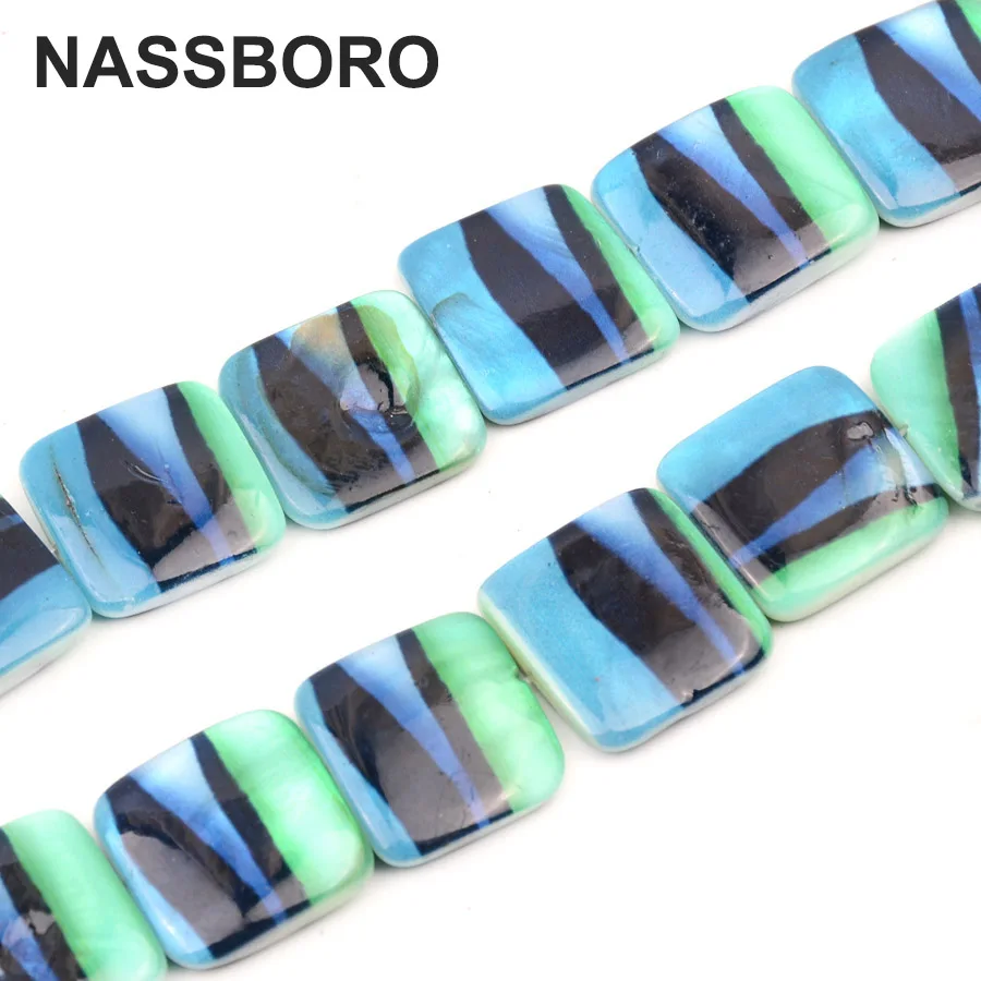 

Approx.19pcs 18*18mm Square Printed Green Stripe Pattern Shell Beads Loose Spacer Beads For Jewelry Making Bracelet Necklace
