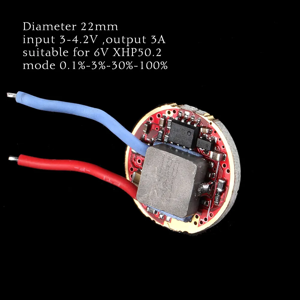 

Driver for CREE xhp50.2 LED,input 3-4.2V ,output 3A, diameter 22mm,non-pwm