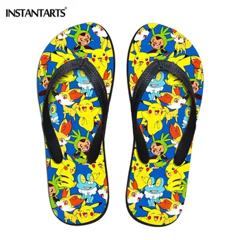 

INSTANTARTS Pokemon Pattern Women Home Casual Flat Slippers Indoor Woman Light Comfy Summer Flip Flops Lady Flat Beach Heel Shoe