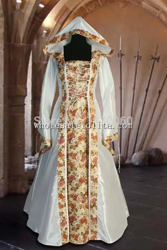 Custom Made White Renaissance Flora Dress with Hood Handmade