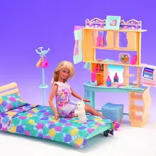 12 суставов 6 очков 30 см кукла спальня для Барби аксессуары мебель розовая принцесса кровать+ комод Набор DIY игрушки