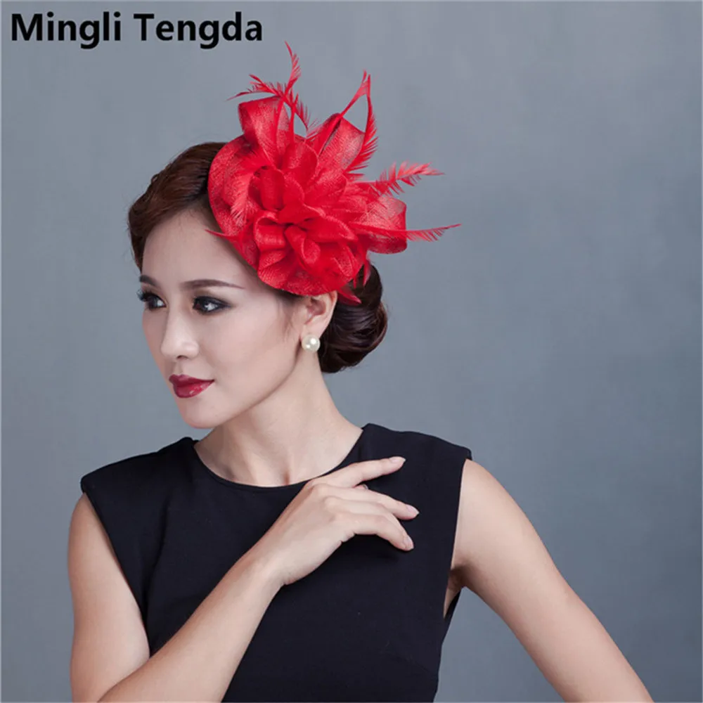 Mingli Tengda свадебный головной убор для невесты, головной убор, модные аксессуары для волос, свадебные головные уборы и вуалетки, свадебные головные уборы с цветами и перьями - Цвет: red