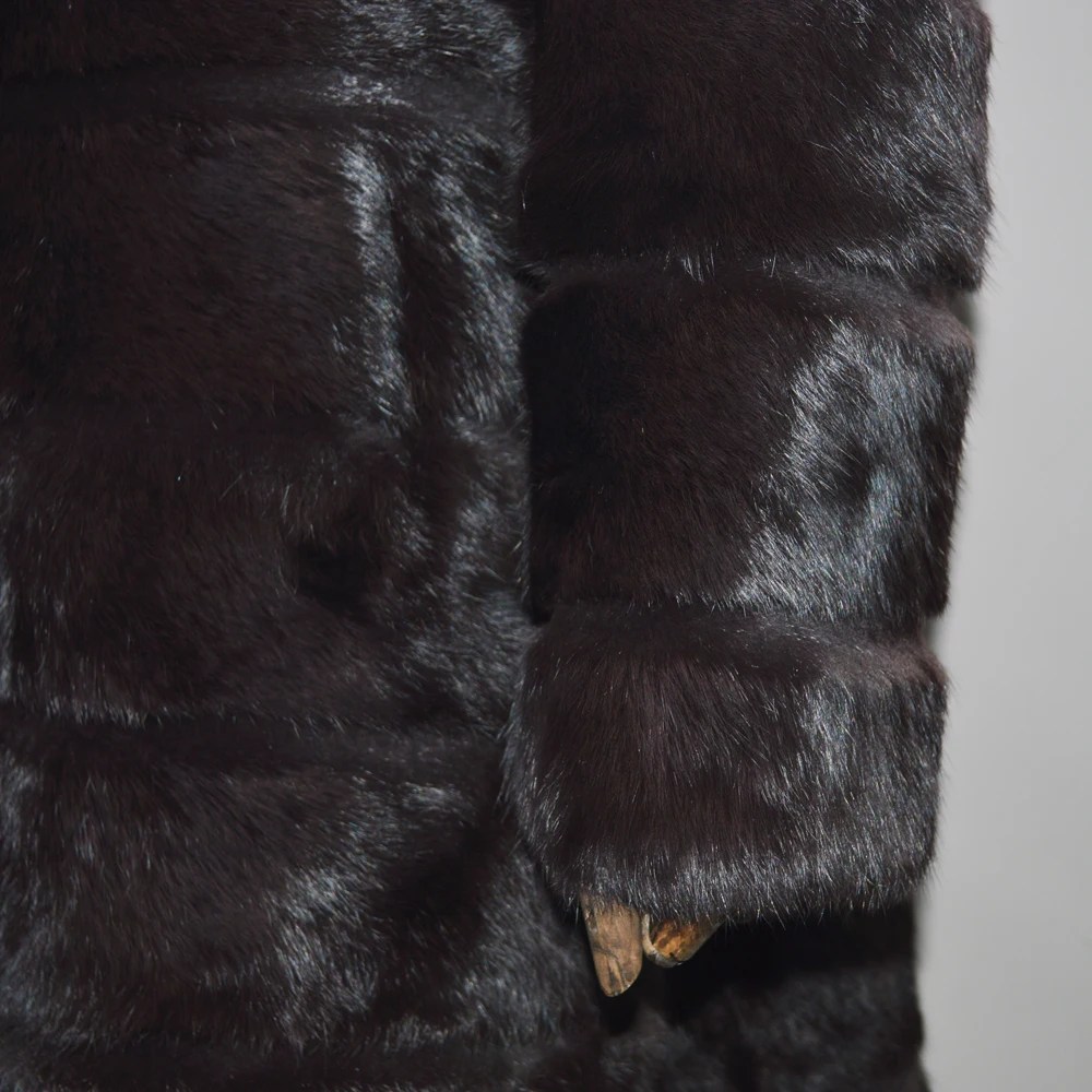 Подлинная полная Пелт куртка из натурального кроличьего меха женское длинное стильное пальто из натурального кроличьего меха бренд Мандарин воротник натуральный мех кролика пальто