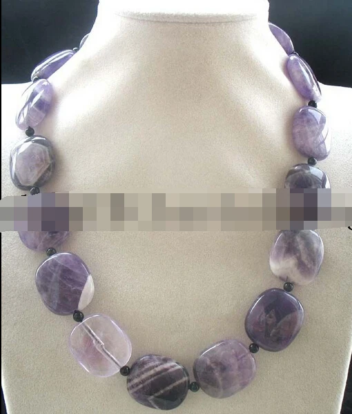 

ddh003724 amethyst square black agate necklace 18" nature