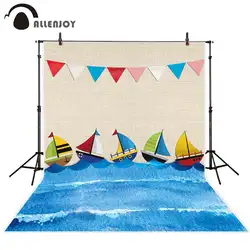 Allenjoy фон для фотографии красочные лодки флаги синий океан волна детей задний план photocall photobooth реквизит студия