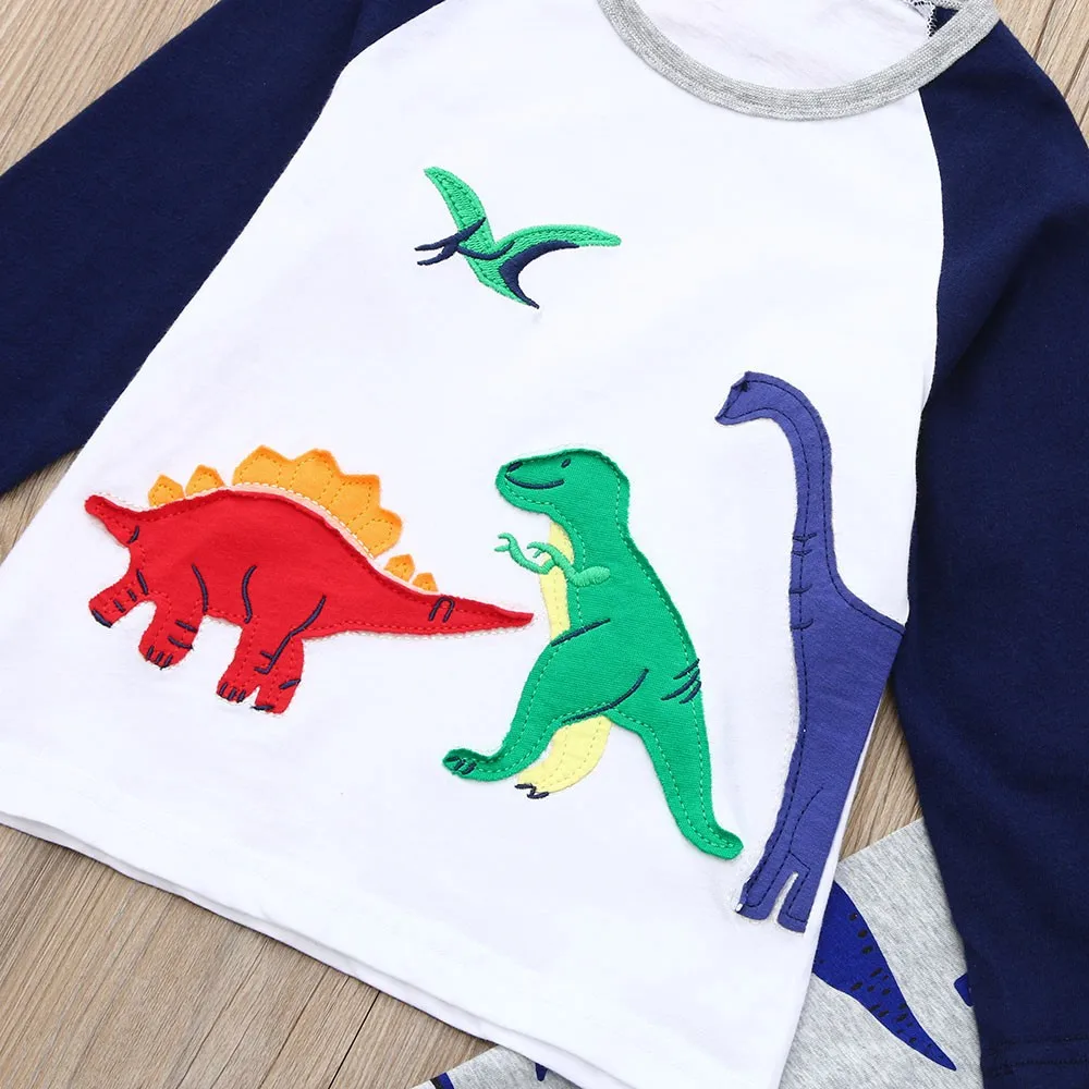 Детская одежда из 2 предметов одежда для малышей Топ с принтом динозавра+ длинные штаны комплект эксклюзивной детской одежды Ropa De Nina