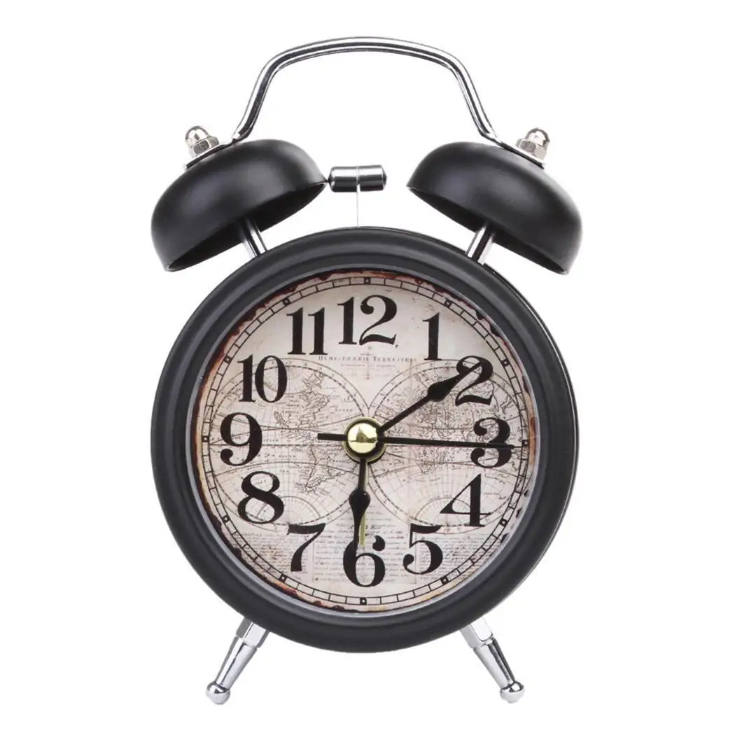 Light Double with LED Clock Round Alarm Bell Vintage Desk Style Table