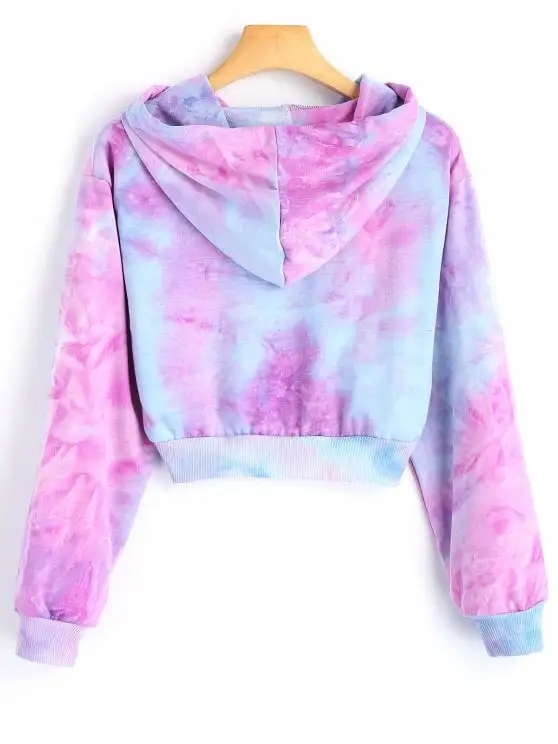 Fashion New Tie Dye Drop Shoulder Crop Hoodie Autumn Multicolor Long Sleeve Seam Drawstring Pullovers Sweatshirt Fashion New Tie Dye Drop Shoulder Crop Hoodie Autumn Multicolor Long Sleeve Seam Drawstring Pullovers Sweatshirt