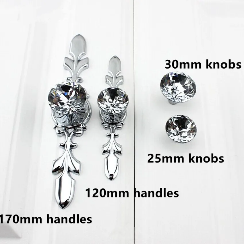 Glass Crystal Dresser Handle Pull Shiny Silver Drawer Cabinet Knob