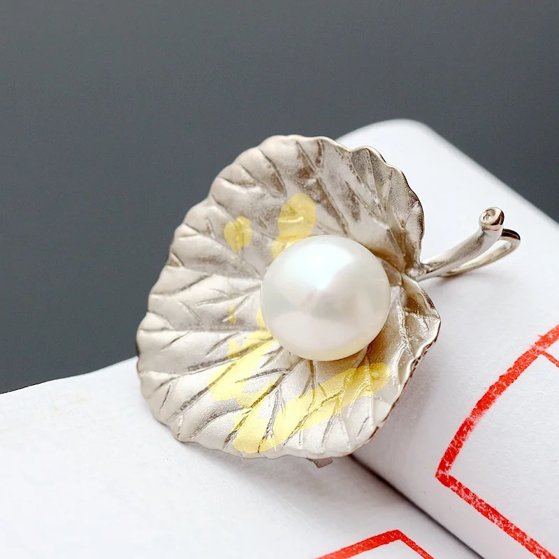 

pavilion silver Natural pearl Thai the silver pendant 925 sterling silver brooch pendant amphibious leaves