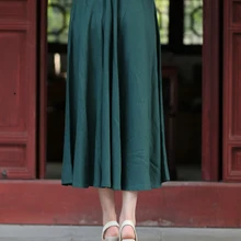 Винтажная элегантная зеленая хлопковая льняная юбка, китайская женская длинная Плиссированная летняя юбка, Новые расклешенные юбки, Размеры s m l xl XXL 2522
