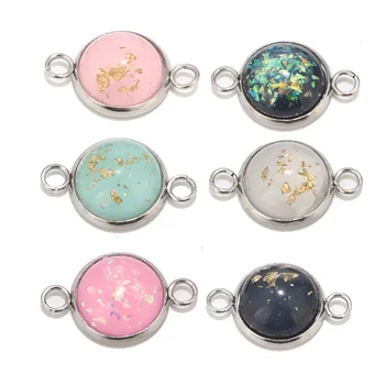 

10pcs Stainless Steel Connector Setting Round Double Loop Cabochon Base Cameo Bezel 12mm with Built-in Foil Beads