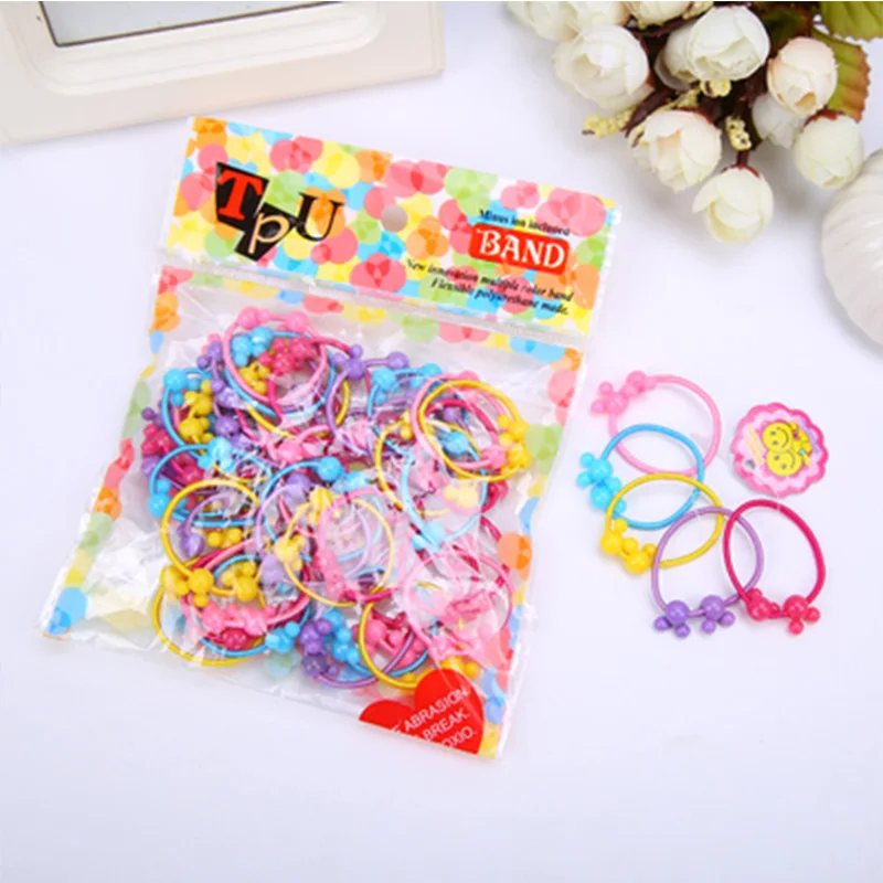 

50pcs/1Pack Hair Accessories Cute Candy Colors Elastic Hair Rubber Band High Quality Kid Ponytail Holder Headband Ties Gum
