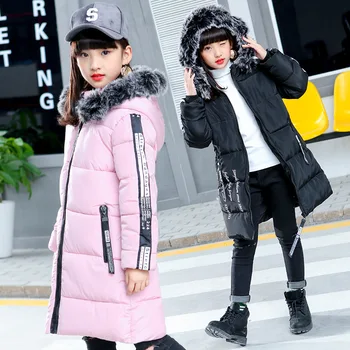 

2018 New Girls Winter Jackets Thick Coat Cotton Padded Fur Hooded Kids Jacket for Girls Clothes Children Clothing Parkas