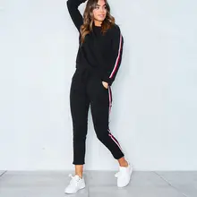 

2017 Casual Womens Tracksuit Sets Winter Two Piece side Striped Sets Long Sleeve Sweatshirt And Long Pants TrackSuits