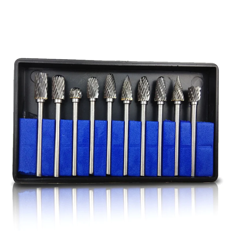 New 10pcs Handle Tungsten Carbide Milling Cutter Rotary Tool Burr Double Diamond Cutting Rotary Sharpener Electric Grinding Tool