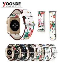 Винтаж в народном стиле с цветочным принтом часы ремешок для наручных часов Apple Watch 38 мм, 42 мм, версия 1, 2 кожаный браслет
