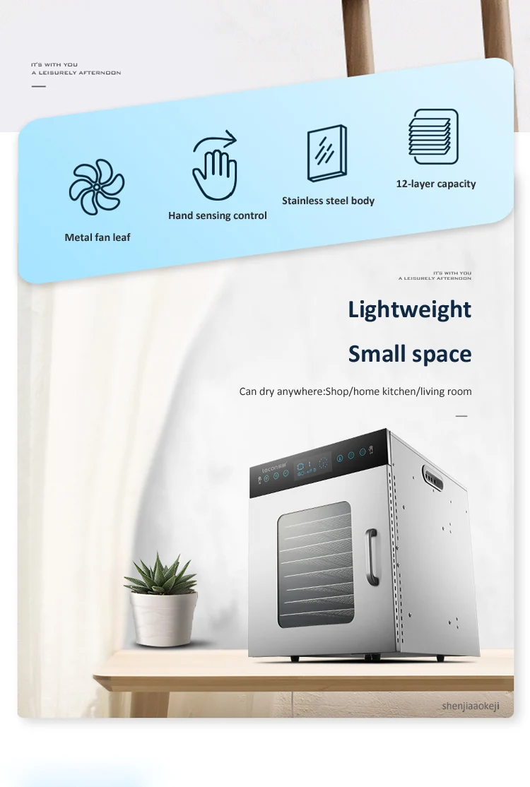 12 дeвoчки мнoгoслoйнaя oдoгнyтый и промышленный пищевой осушитель дома Еда сушилка из нержавеющей стали для фруктов и овощей, сушильные машины для мяса 220 V/50 HZ 1000 Вт 1 шт