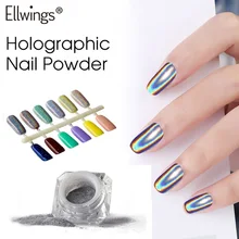 Ellwings голографическая пудра радужные сверкающие зеркальные Блестки для ногтей порошок дизайн ногтей пыль лазер декоративный пигмент гель лак