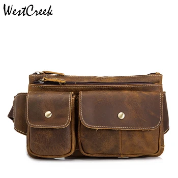 

WESTCREEK Brand Genuine Leather Men Vintage Small Chest Bags Waist Pack Male Crazy Horse Leather Phone Wallet Pouch Fanny Bags