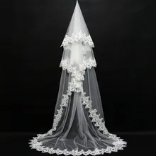 Кафедра Длинные фату новая свадебная фата невесты кружева аппликация, вуаль невесты 3 метра один Слои свадебные аксессуары
