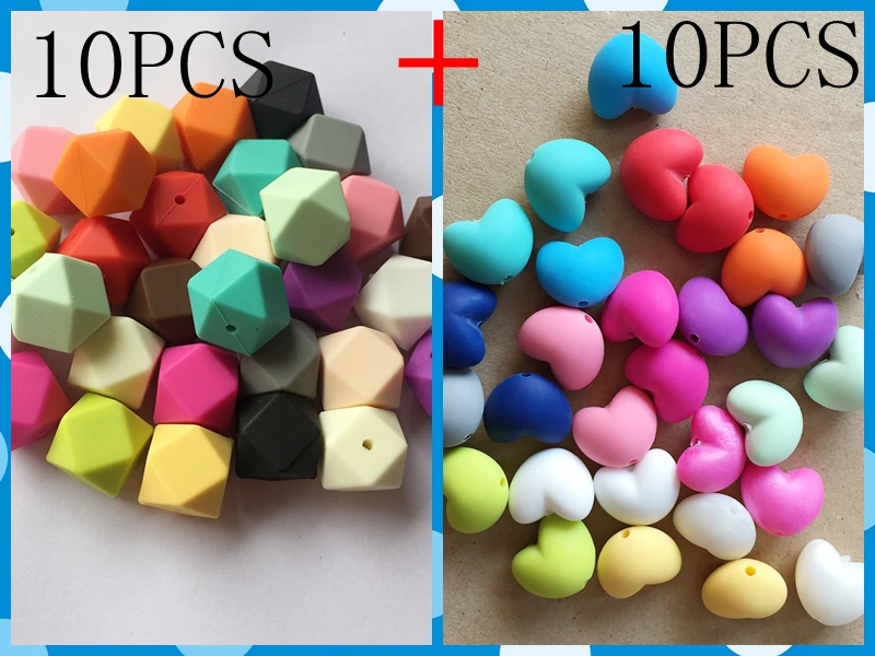 DIY silicone beads Geometry 10PCS + Heart 10PCS 2 IN 1 silicone