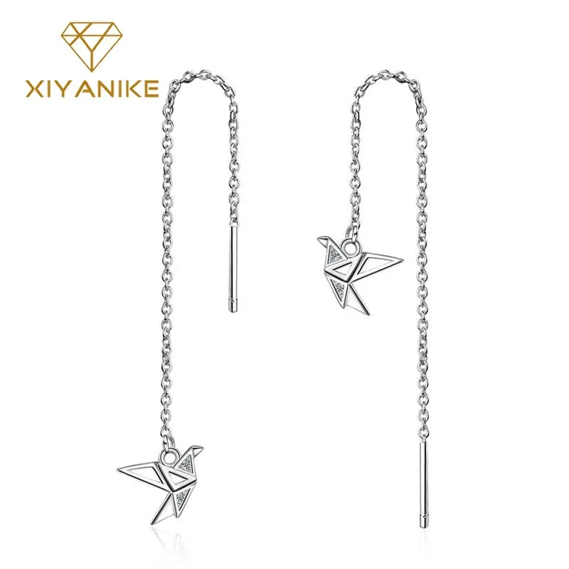 XIYANIKE Silver Color  2019 New Simple Paper Crane Drop Earrings For Women Trendy Elegant Ear Jewelry Couple Gift