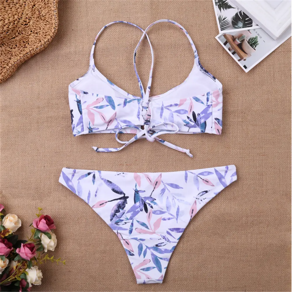 

Back Strap Print Bikinis Women Low Waist Swimsuit 2019 Micro Summer Cut Out Bathing Suits Push Up Bikini Beach Wear Biquini