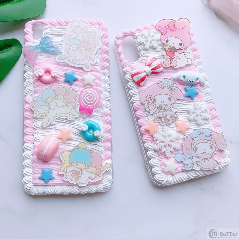 For Samsung S10 plus+ DIY case note8/note9 3D little twin star phone cover Galaxy s9/s8+ s6/s7 edge handmade creamy girl gifts