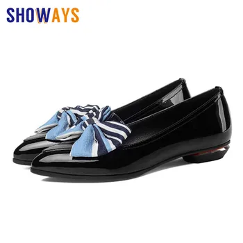 

British Women Bowtie Loafers Red Patent Leather Pointed Toe Slip-on Plated Heel Flats Retro Casual Office Lady Bowknot Mocassins