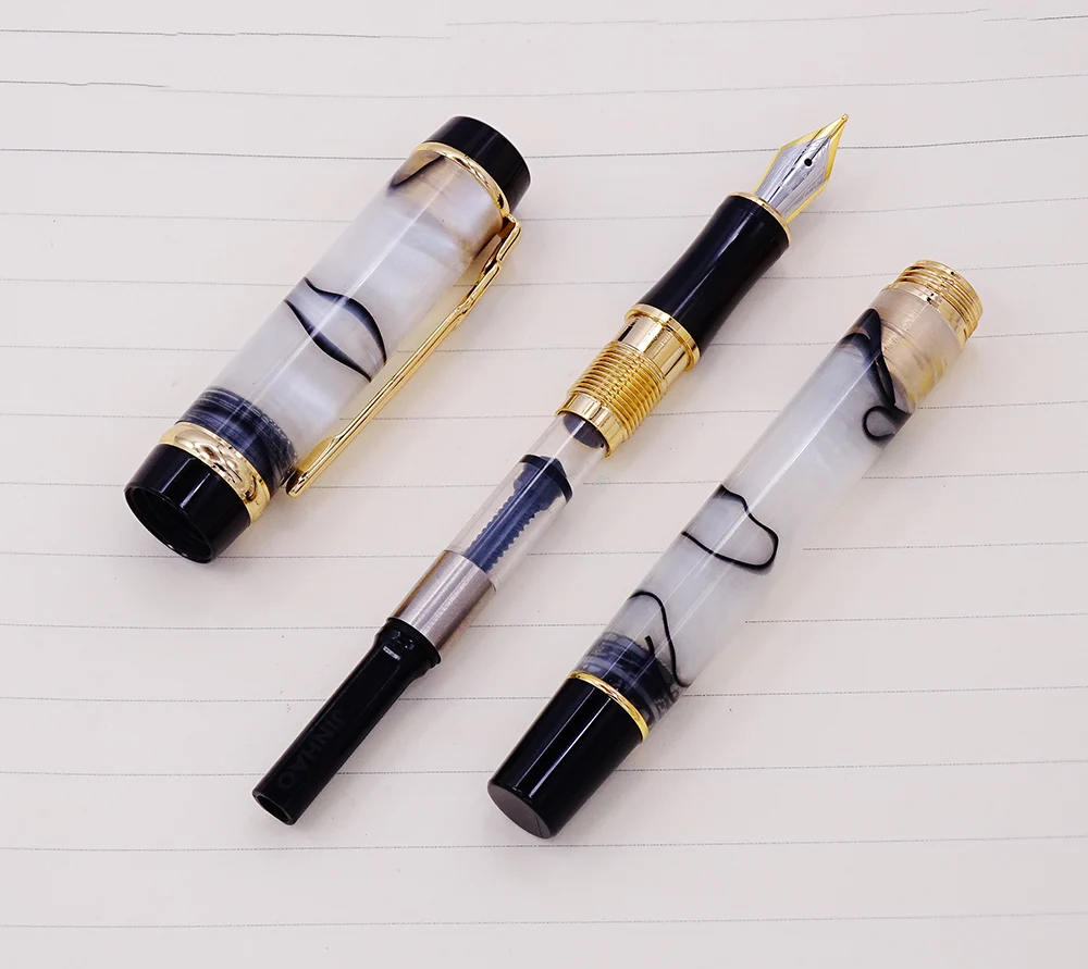 Billige Jinhao Century Serie Marmor Celluloid Brunnen Stift Schöne Weiß Gelb Schwarz Linie Muster Ideal für Absolvent Business  büro