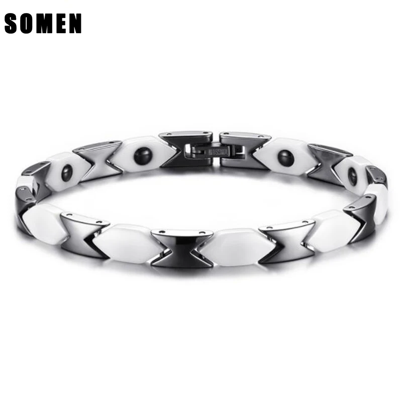 

European Style Stainless Steel Ceramics Men Women Bracelet Magnet Germanium White and Black Bracelet Bangle pulsera hombre