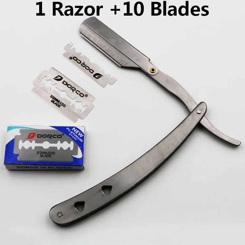Conjunto de Homens Borda de Aço Ferramentas de Remoção de Cabelo Cabelo de Aço Lâminas de Barbear Faca com 10 1 Hetero Barber Inoxidável de Aço Folding Pcs Blades