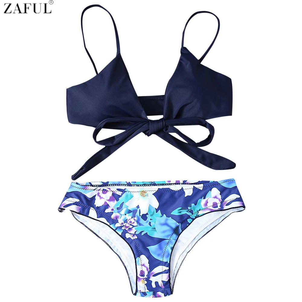 Zaful 2017 Women New Cute Halter Floral Print Wrap Bikini Set For Women