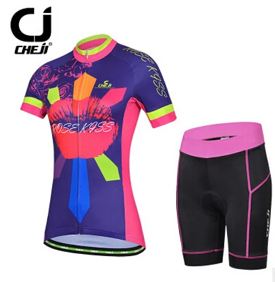 

CHEJI Rose Kiss Women's Short Sleeve Bike Jerseys MTB Clothing Cycling Jackets Trouser Sets
