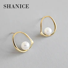 SHANICE золото цвет жемчуг круглый круг геометрический дизайн 925 пробы серебряные серьги гвоздики для женщин девочек ювелирные изделия Рождество